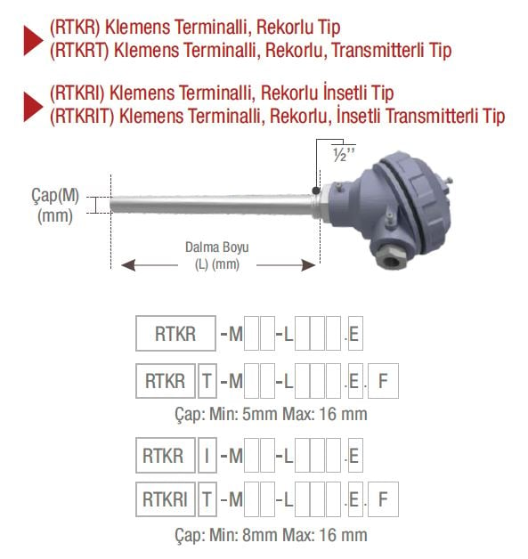 EMKO RTKR KLEMENS TERMİNALLİ, REKORLU TİP PT100 TERMOREZİSTANS